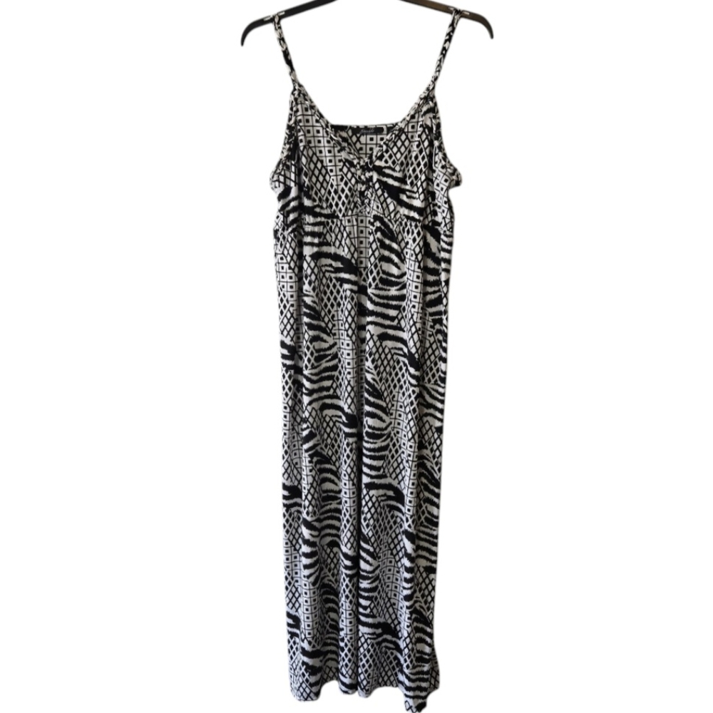 Essentials By Milano Black White Abstract Zebra Print Maxi Dress Size XL